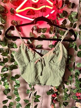 Fashion Nova Olive Green Linen-Blend Cami with Front Tie